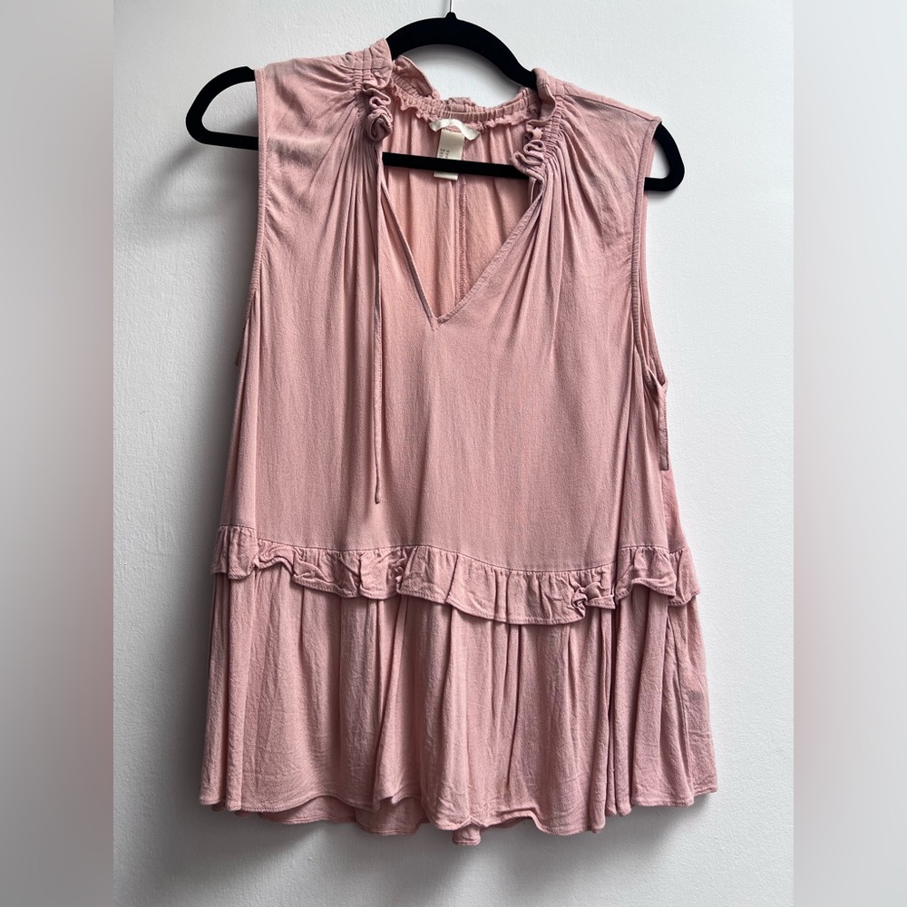 Pink Sleeveless Ruffle Blouse